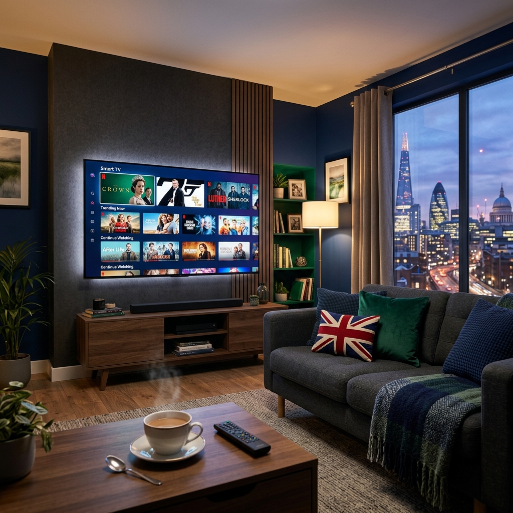 UK family watching IPTV on Smart TV